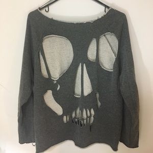 DISTRESS SKULL CUT OUT SWEATER IN GRAY
